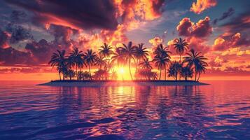 AI generated a tropical island adorned with sandy beaches and swaying palm trees. Ai Generated photo