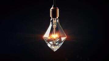 AI generated Shiny diamond lightbulb illuminates, symbolizing a brilliant idea concept with elegance. Ai Generated photo