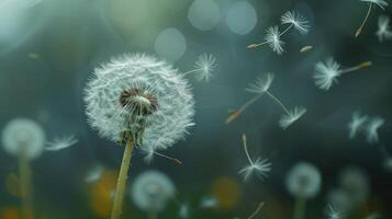 AI generated Ethereal dandelion seed dances on the breeze, a delicate ballet in nature's breath, Ai Generated. photo