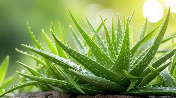 AI generated Fresh aloe vera leaves, nature's pharmacy in vibrant green, brimming with healing potential, Ai Generated. photo