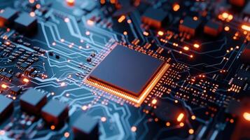 AI generated High-tech electronic circuit board with powerful processor, Ai Generated. photo