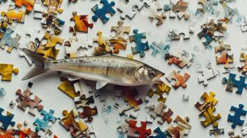 AI generated Adorable sprat having fun with a tiny jigsaw puzzle, Ai Generated. photo