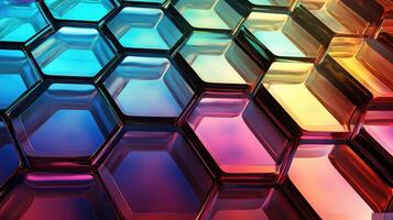 AI generated Abstract background features multicolored glass hexagons, forming a captivating and dynamic composition. Ai Generated. photo