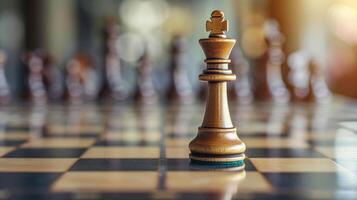 ai generado ajedrez pedazo estratégicamente posicionado en el junta, con el Rey prominentemente desplegado. ai generado. foto