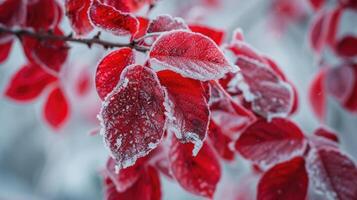 ai generado de invierno toque adorna árbol hojas en escarcha, un delicado glacial elegancia emerge, ai generado. foto