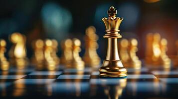 AI generated In the game of chess, the gold queen reigns supreme as the leader, symbolizing strategic prowess in business. Ai Generated. photo