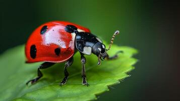 ai generado sorprendentes rojo y negro mariquita caracteristicas grande antenas en sus cabeza, un único insecto, ai generado. foto