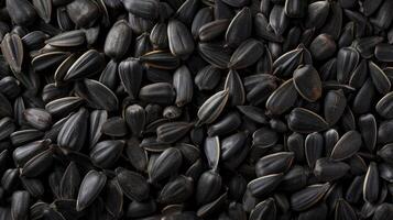 AI generated A panoramic view showcases the texture of black sunflower seeds, offering a captivating background. Ai Generated photo