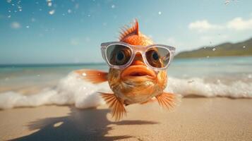 AI generated Experience the intensity of an fish leaping onto the beach in a stunning close-up photo, Ai Generated. photo