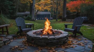 AI generated An outdoor fire pit in the backyard creates a warm haven, Ai Generated. photo