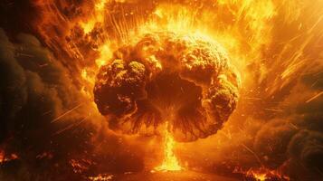 AI generated High-res illustration of powerful mushroom-shaped explosion. Intense and detailed, Ai Generated. photo
