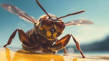 AI generated Experience the intensity of an hornet leaping onto the beach in a stunning close-up photo, Ai Generated. photo