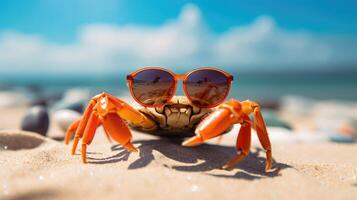 ai generado experiencia el intensidad de un cangrejo saltando sobre el playa en un maravilloso de cerca foto, ai generado. foto