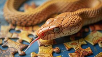 AI generated A cute cobra enjoys a playful jigsaw puzzle challenge. Ai Generated. photo