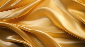 AI generated Luxurious golden silk fabric showcases elegant waves, creating a regal and opulent display. Ai Generated. photo