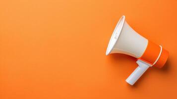 AI generated Paper cup megaphone representing Refer a Friend on an orange background with copy space. Ai Generated photo