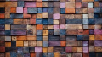 AI generated Abstract block stack of aged wood textures adorning the wall, evoking artistic architecture, Ai Generated. photo