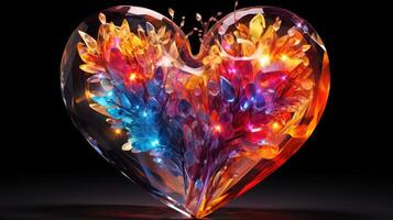 AI generated A crystal heart in a spectrum of vibrant colors, shining with dazzling brilliance. Ai Generated photo