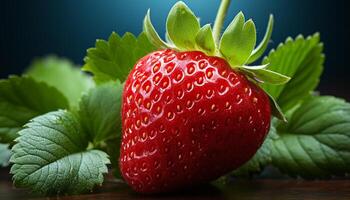 AI generated Fresh strawberry, ripe and juicy, a healthy summer snack generated by AI photo