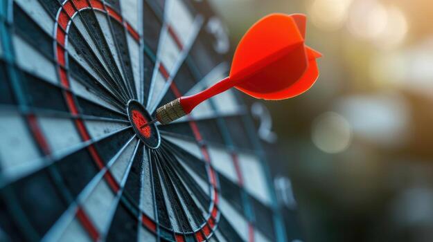 AI generated Dart targeting the goal center, a metaphor for setting and achieving business objectives with precision, Ai Generated. photo