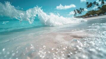 ai generado tropical arenoso playa besado por amable ondas. ai generado foto