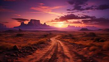 AI generated Monument Valley landscape majestic sandstone cliffs, natural beauty at dusk generated by AI photo