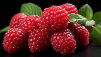 AI generated Freshness and sweetness of ripe raspberry, a healthy gourmet dessert generated by AI photo