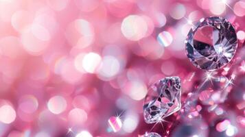 AI generated Sparkling diamonds dazzle against a radiant pink bokeh backdrop, shimmering with elegance. Ai Generated. photo