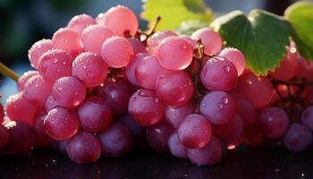 AI generated Fresh grape on leaf, ripe and juicy, nature healthy snack generated by AI photo