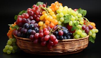 AI generated Freshness of nature grape, fruit, leaf, healthy eating, ripe, green color, organic, agriculture, vegetarian food generated by AI photo