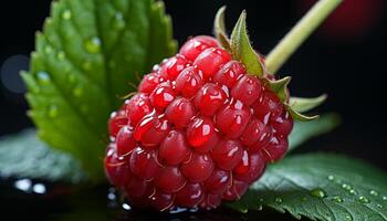 AI generated Fresh, ripe berries on a green leaf, nature sweet refreshment generated by AI photo