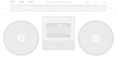 Retro cassette player and radio interface flat design faded vector illustration on white background.