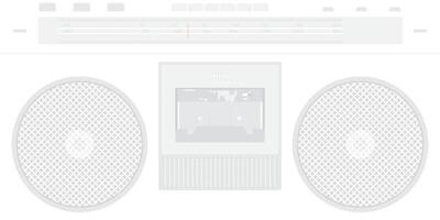 Retro cassette player and radio interface flat design faded vector illustration on white background.