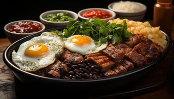 AI generated Grilled pork steak with fresh salad, ready to eat and healthy generated by AI photo