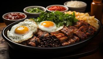 ai generado A la parrilla Cerdo filete con Fresco ensalada, Listo a comer y sano generado por ai foto