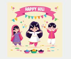 People Celebrating Holi Festival Illustration vector