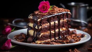 AI generated A gourmet dessert slice on a plate, fresh and indulgent generated by AI photo