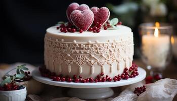 AI generated Homemade chocolate cake with fresh berries, a sweet celebration generated by AI photo