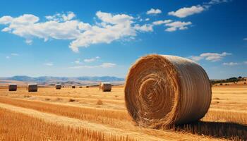 ai generado rural escena agricultura, naturaleza, granja, prado, paisaje, azul cielo generado por ai foto