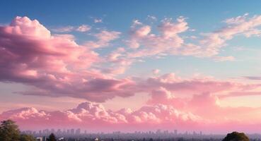 AI generated Vibrant sunset sky silhouettes urban skyline in tranquil dusk generated by AI photo