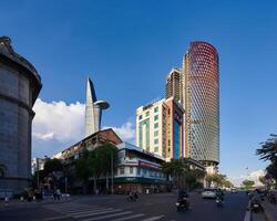 View of Bitexco tower, IFC one tower. Ho chi minh city is the one of the developed cities in Vietnam. Travel concept photo