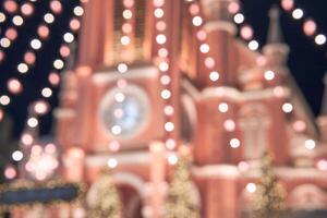 Blurred view of Christmas day church exterior with bokeh photo