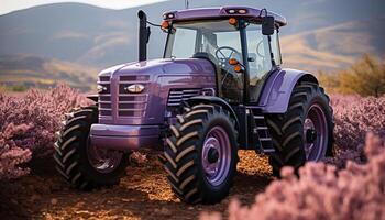 AI generated Farmer plows field with tractor, preparing for autumn harvest generated by AI photo