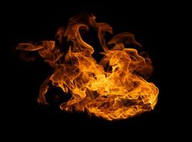 Fire and burning flame of explosive fireball isolated on dark background for abstract graphic design usage photo