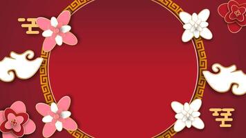 Happy chinese new year background animation with red lanterns, chinese ornaments and moving dragons looping 4k video