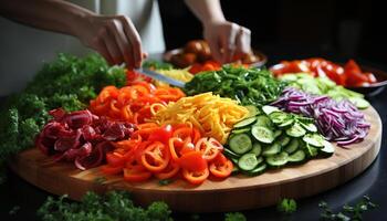 AI generated Fresh, healthy salad vegetarian, organic, with tomato, cucumber, and bell pepper generated by AI photo