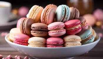 AI generated A colorful stack of macaroons, a French gourmet indulgence generated by AI photo