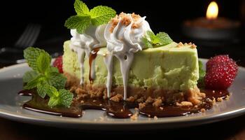 ai generado hecho en casa gastrónomo postre dulce tarta con Fresco Fruta y crema generado por ai foto