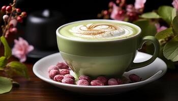 AI generated Freshness in a cup, coffee heat, nature sweet aroma generated by AI photo