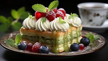 AI generated Fresh fruit dessert on a plate, a summer indulgence generated by AI photo